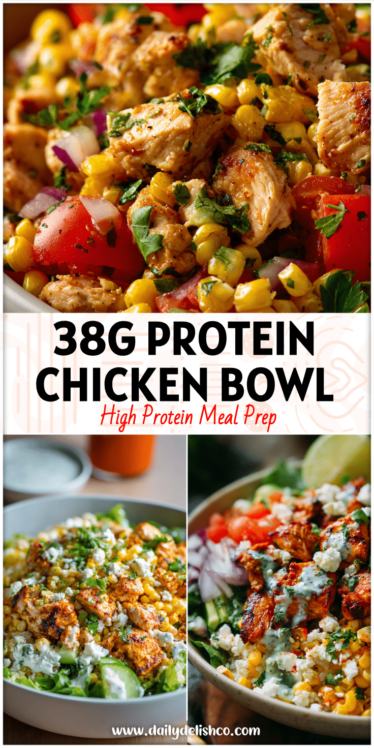 Colorful High-Protein Street Corn Chicken Bowl served as a Healthy Meal Prep and Chicken Bowl Recipe for Dinner For One.